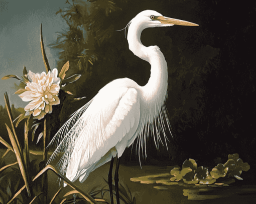 Aesthetic White Heron Diamond Painting