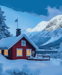 Aesthetic Winter Cabin Norway Diamond Painting