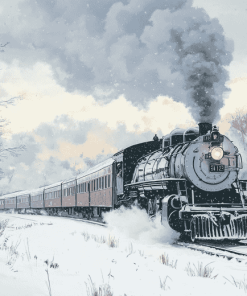 Aesthetic Winter Steam Train Diamond Painting