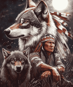 Aesthetic Wolf and Indian Chief Diamond Painting