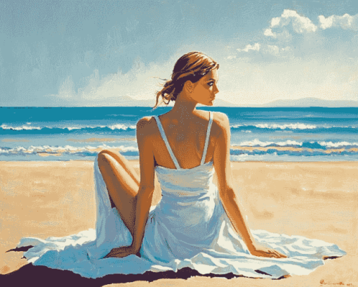 Aesthetic Woman Beach Scene Diamond Painting