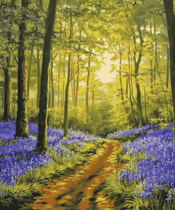 Aesthetic Woodland Bluebell Landscape Diamond Painting