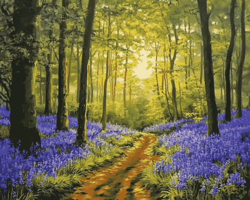 Aesthetic Woodland Bluebell Landscape Diamond Painting