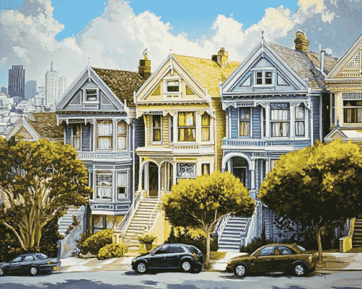 Alamo Square Vintage Homes Diamond Painting