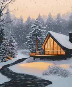 Amazing Snowy Bungalow Diamond Painting