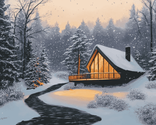 Amazing Snowy Bungalow Diamond Painting