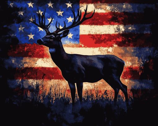 American Flag Deer Silhouette Diamond Painting