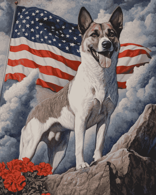 American Flag Norwegian Elkhoun Diamond Painting