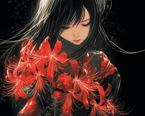 Anime Asian Girl with Spider Lilies Diamond Painting