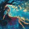 Anime Girl Under Tree Diamond Painting