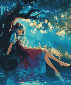 Anime Girl Under Tree Diamond Painting