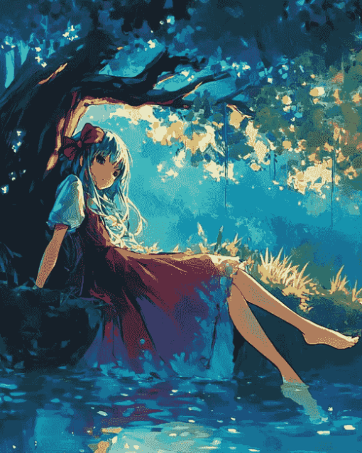 Anime Girl Under Tree Diamond Painting