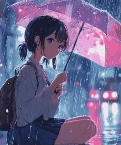 Anime Girl in Rain Diamond Painting