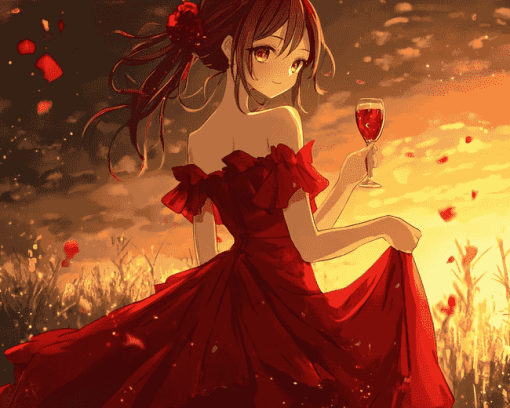 Anime Girls in Red Diamond Painting