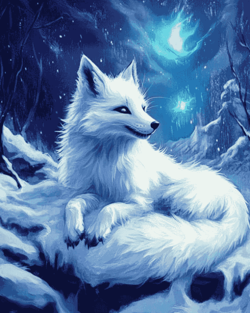 Arctic Fox Winter Scene Diamond Painting