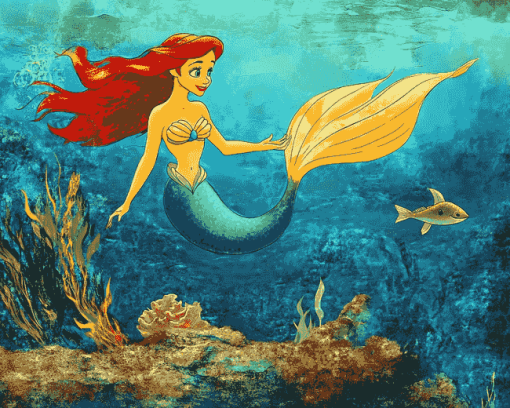 Ariel and Flounder Mermaid Diamond Painting