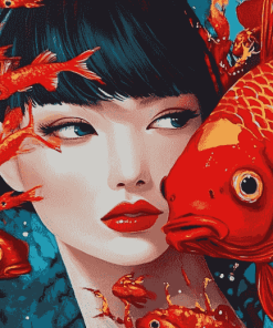 Asian Lady with Fish Diamond Painting