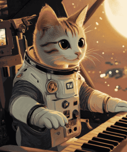 Astronaut Cats and Piano Diamond Painting