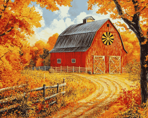 Autumn Barn Landscapes Diamond Painting