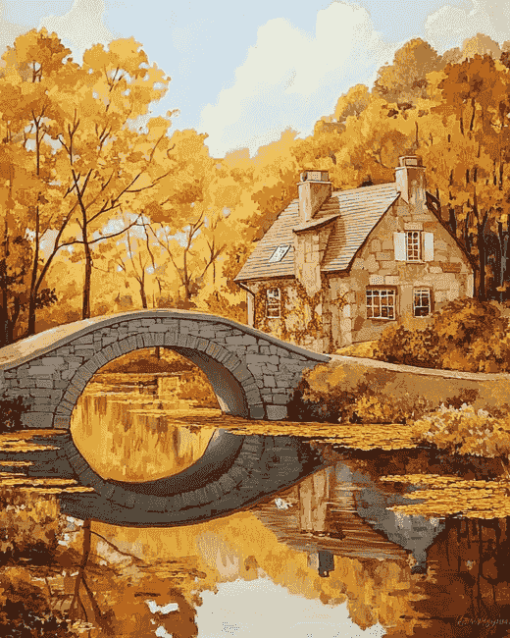 Autumn Bridge Valley Diamond Painting