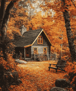 Autumn Cabin Retreat Diamond Painting