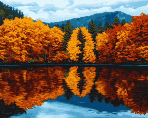 Autumn Lake Landscape Diamond Painting