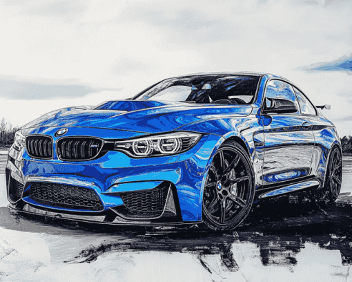 BMW M4 Blue Engines Diamond Painting