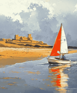 Bamburgh Beach Sailing by Bill Holkham Diamond Painting