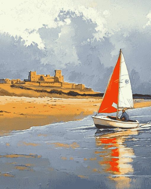 Bamburgh Beach Sailing by Bill Holkham Diamond Painting