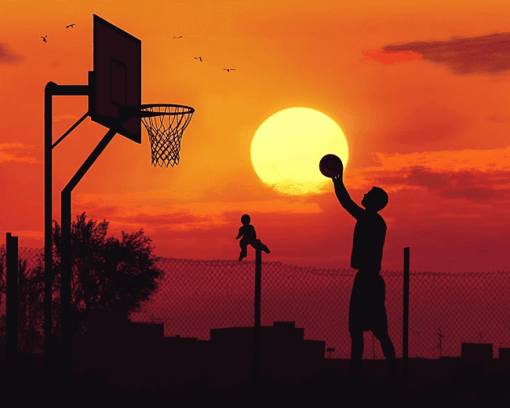 Basketball Sunset Silhouette Diamond Painting