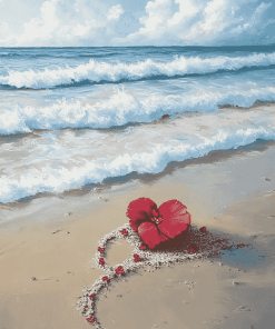 Beach Heart and Flower Seaside Diamond Painting