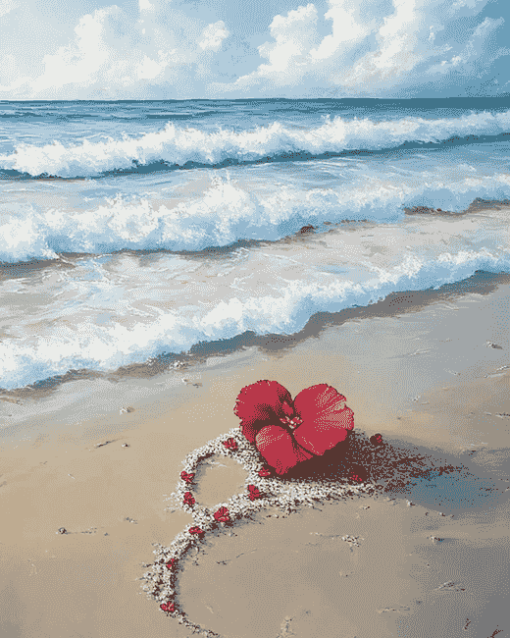 Beach Heart and Flower Seaside Diamond Painting