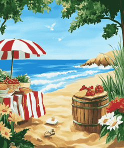 Beach Picnic Illustration Diamond Painting