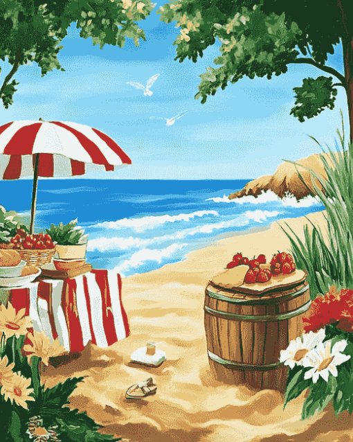 Beach Picnic Illustration Diamond Painting