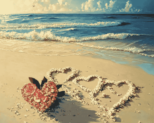 Beach Romance Hearts Diamond Painting