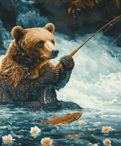 Bear Wildlife Fishing Diamond Painting