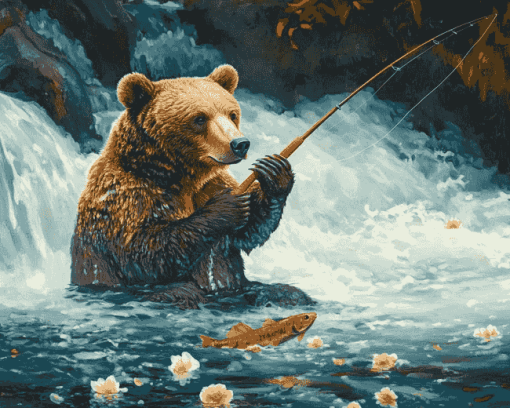 Bear Wildlife Fishing Diamond Painting