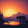 Bear and Elk Sunset Silhouette Diamond Painting