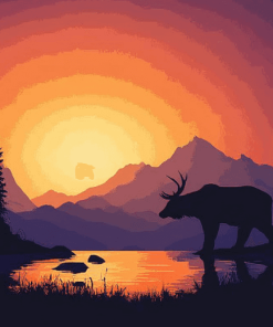 Bear and Elk Sunset Silhouette Diamond Painting