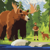 Bear and Moose Animation Diamond Painting