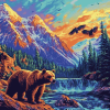 Bears and Eagles in Colorful Mountains Diamond Painting