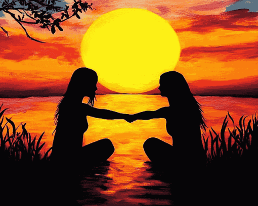 Best Friends Silhouette Sunset Diamond Painting