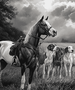 Black And White Horse And Hound Diamond Painting