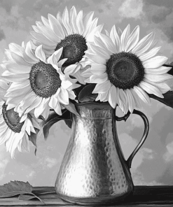 Black And White Sunflower Blossoms Diamond Painting