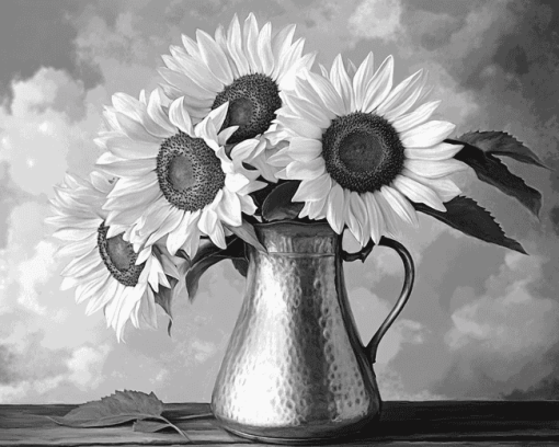 Black And White Sunflower Blossoms Diamond Painting