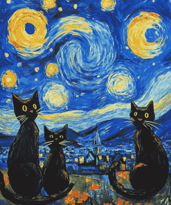 Black Cats Under Starry Nights Diamond Painting