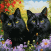 Black Cats in the Garden Diamond Painting