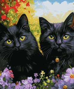 Black Cats in the Garden Diamond Painting