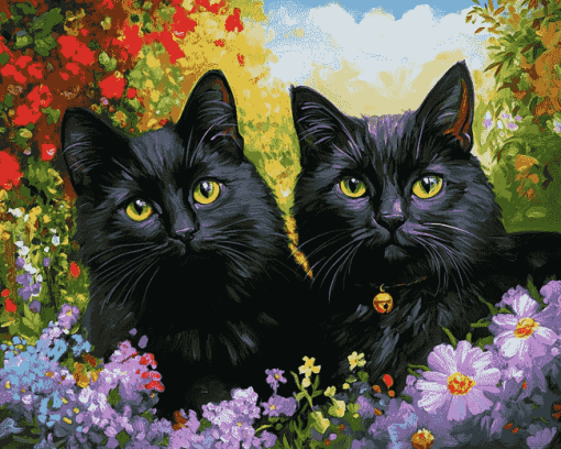 Black Cats in the Garden Diamond Painting