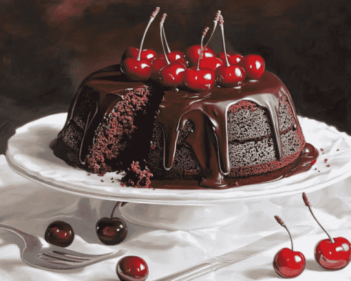 Black Cherry Dessert Diamond Painting